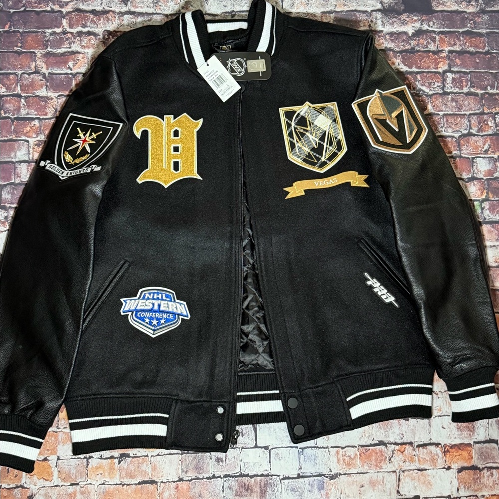 NHL Black and Gold Varsity Jacket with Patches